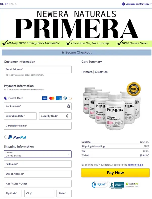 primera Energy Booster Supplement - Secure Order Page